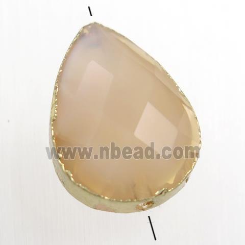 peach glass crystal bead, teardrop, gold plated
