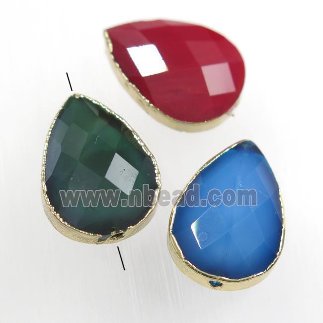 mixed glass crystal bead, teardrop, gold plated