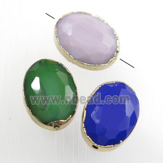 mixed glass crystal bead, oval, gold plated