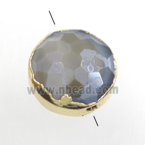 glass crystal bead, circle, gold plated