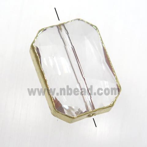 glass crystal bead, rectangle, gold plated