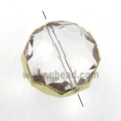 glass crystal beads, circle, gold plated