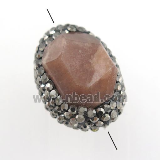 peach moonstone beads paved rhinestone