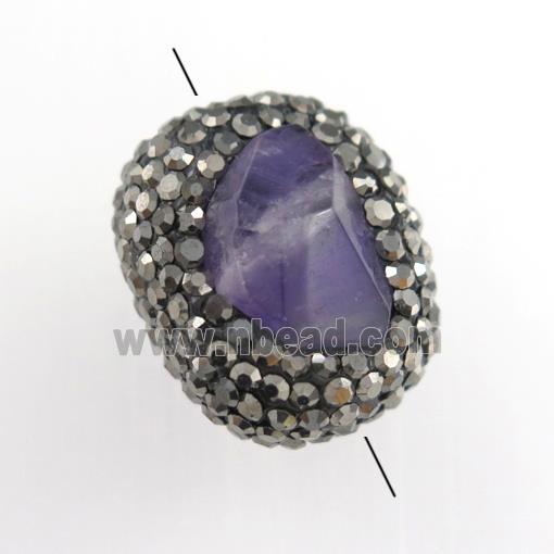 blue Lapis Lazuli beads paved rhinestone