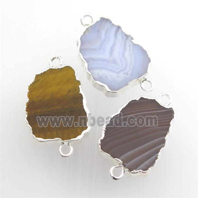 mixed gemstone connector, berry, sivler plated