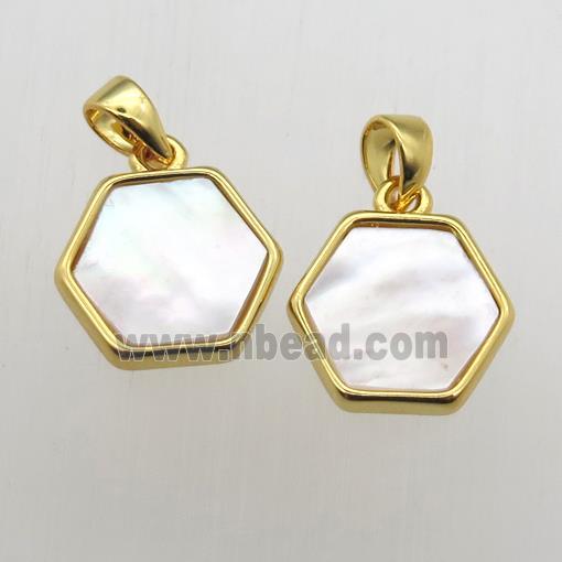white Pearlized Shell hexagon pendants