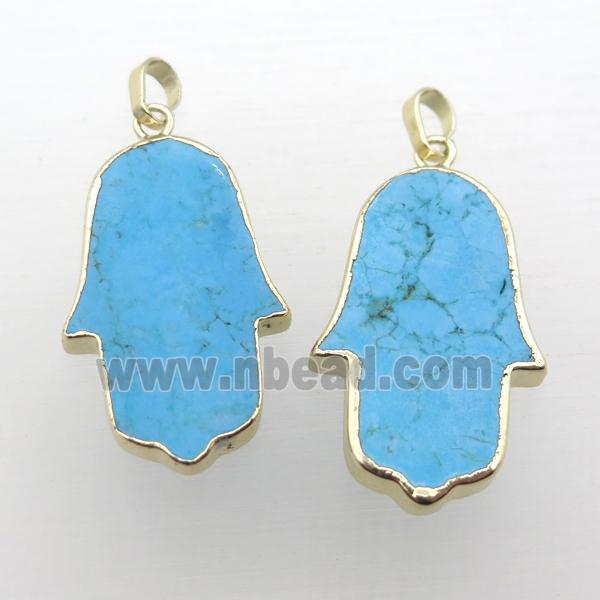 blue Turquoise hamsahand pendant, gold plated