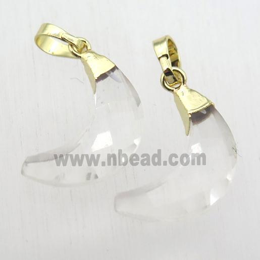 crystal glass crescent moon pendant, gold plated