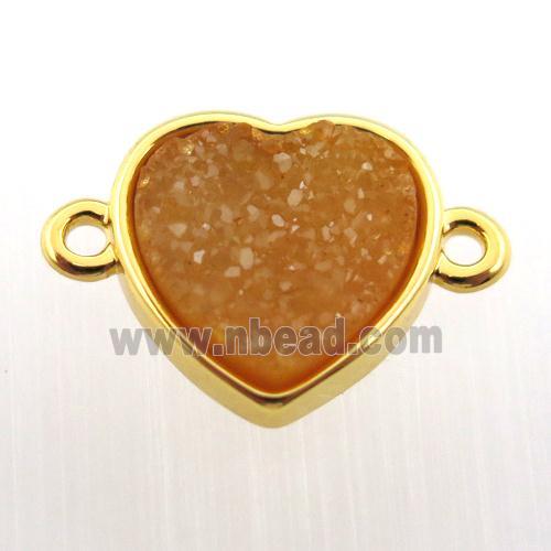orange agate druzy heart connector, gold plated