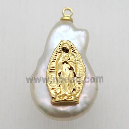 Natural pearl pendant with jesus