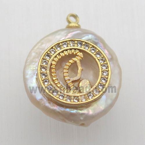 Natural pearl pendant with zircon