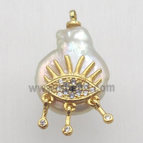 Natural pearl pendant with zircon, eye