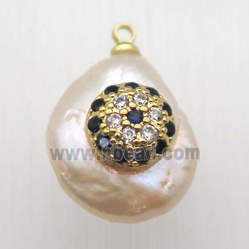 Natural pearl pendant with zircon