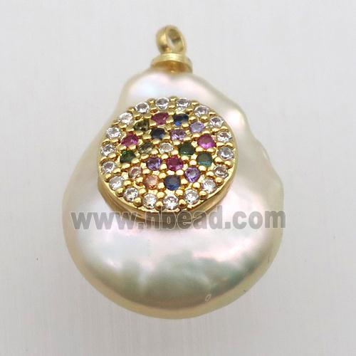 Natural pearl pendant with zircon