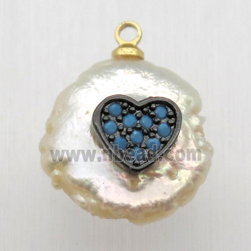 Natural pearl pendant with zircon, heart