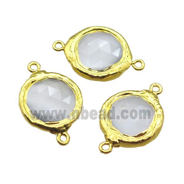 white crystal glass circle connector, gold plated