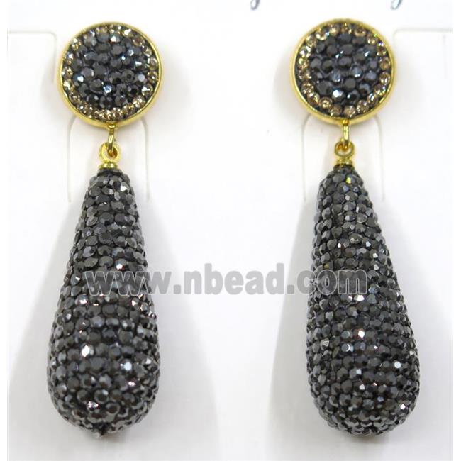 resin earring pave white rhinestone, teardrop