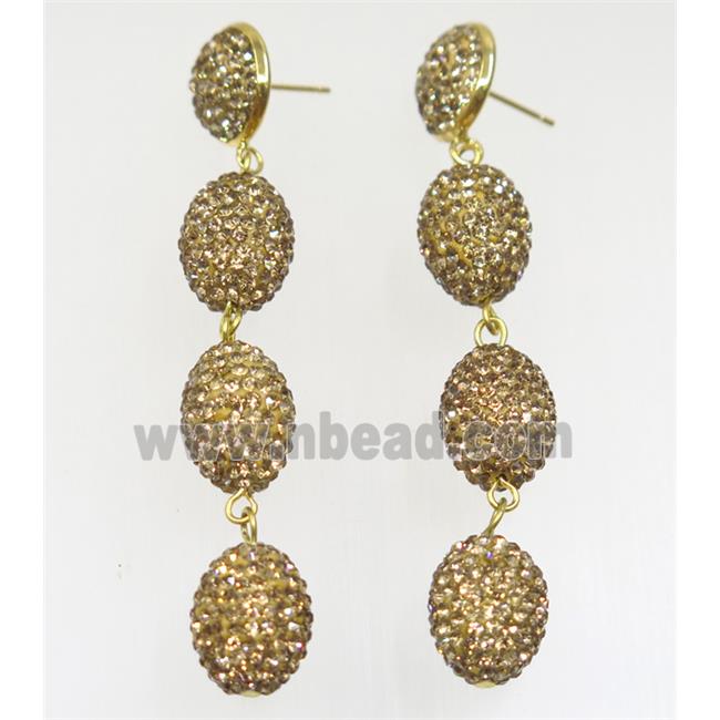 resin earring paved yellow rhinestone
