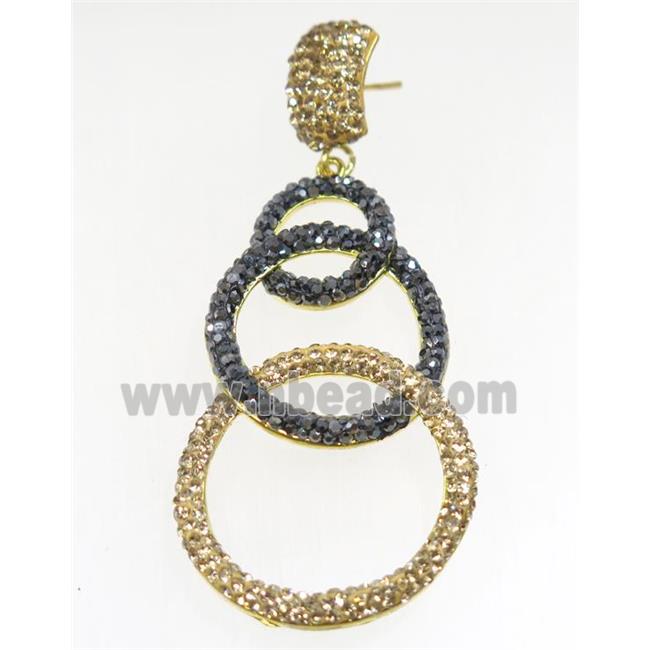 copper earring paved rhinestone