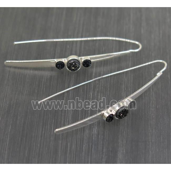 black Druzy Agate earring hook, silver plated