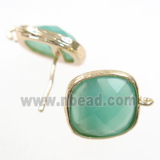 green Chinese Crystal Glass earring studs, gold plated