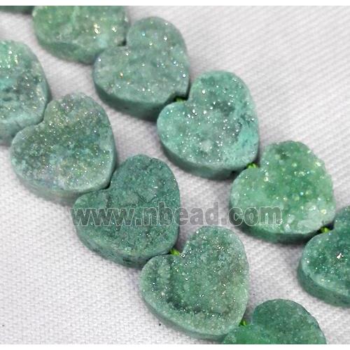 druzy quartz bead, heart, green
