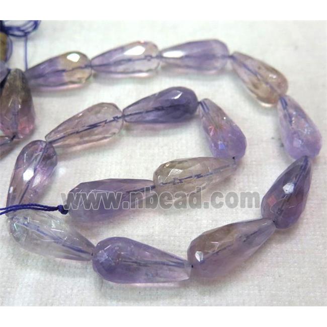 Amethyst teardrop beads, faceted, purple
