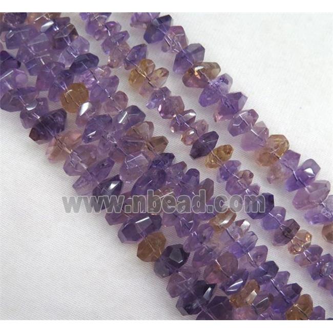 Ametrine beads, faceted freeform, purple