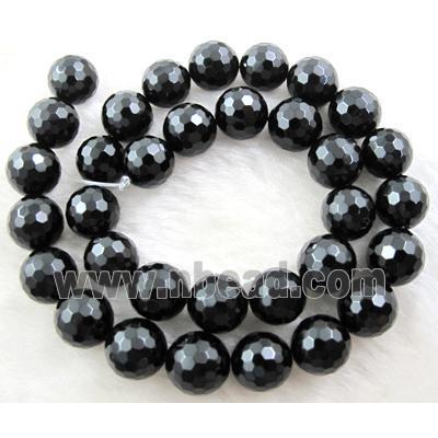 black tourmaline bead, faceted round, A grade