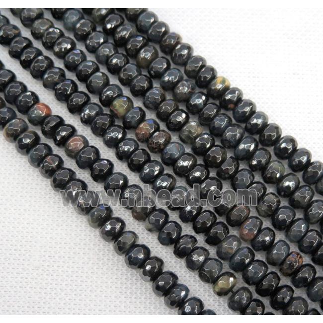 blue tiger eye stone bead, faceted rondelle
