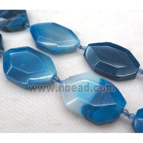 blue agate slice bead, faceted freeform