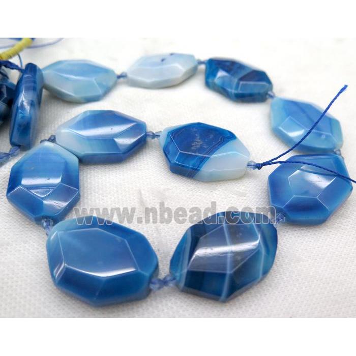 blue agate slice bead, faceted freeform