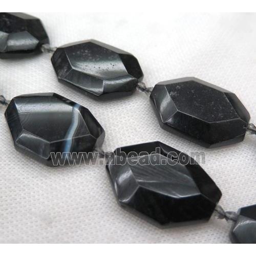 black agate slice bead, faceted freeform