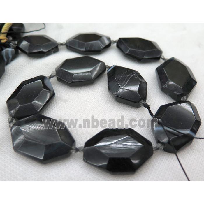black agate slice bead, faceted freeform