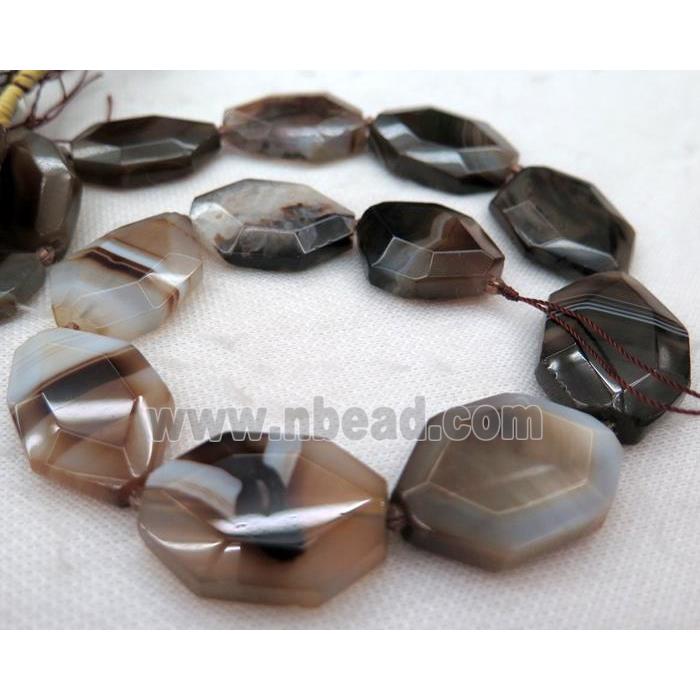 coffee agate slice bead, faceted freeform