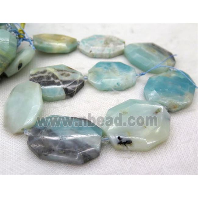 Chinese Amazonite slice beads, faceted freeform, blue