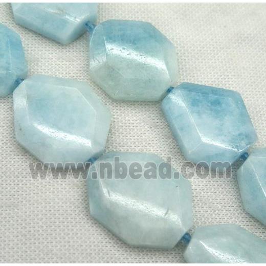 Aquamarine slice beads, faceted freeform, blue
