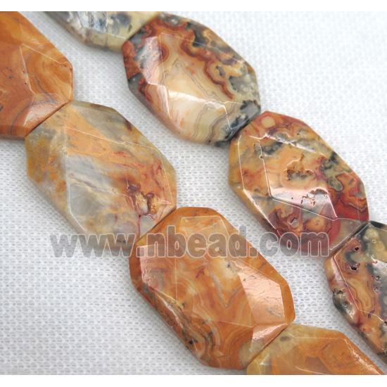crazy agate bead, faceted rectangle, yellow