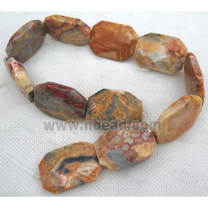 crazy agate bead, faceted rectangle, yellow