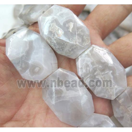 white agate bead, faceted, rectangle