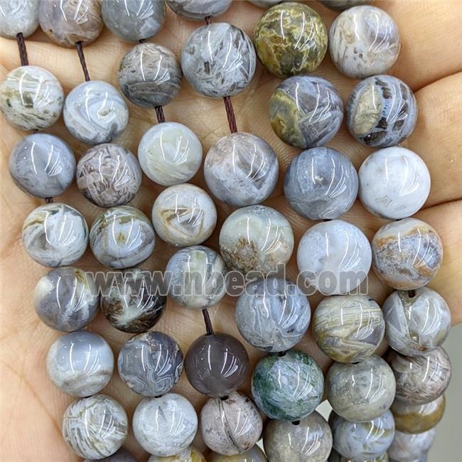 natural gray Bamboo Agate beads, round