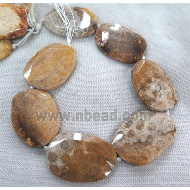 Coral Fossil slice Beads, faceted freeform, B-grade