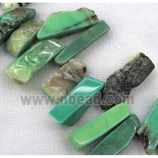 green grass agate collar beads, stick