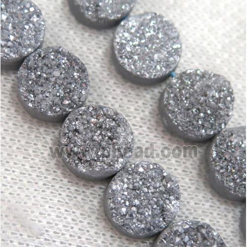 silver Druzy Quartz beads, circle