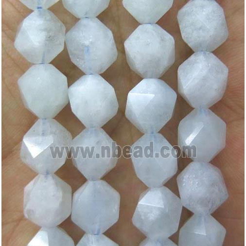 Aquamarine ball beads, faceted round, light blue