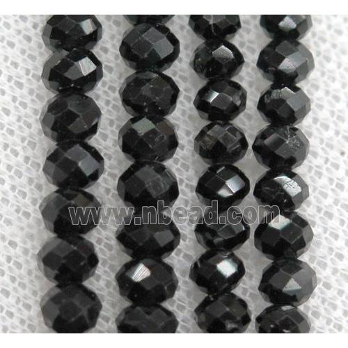 black tourmaline beads, faceted rondelle