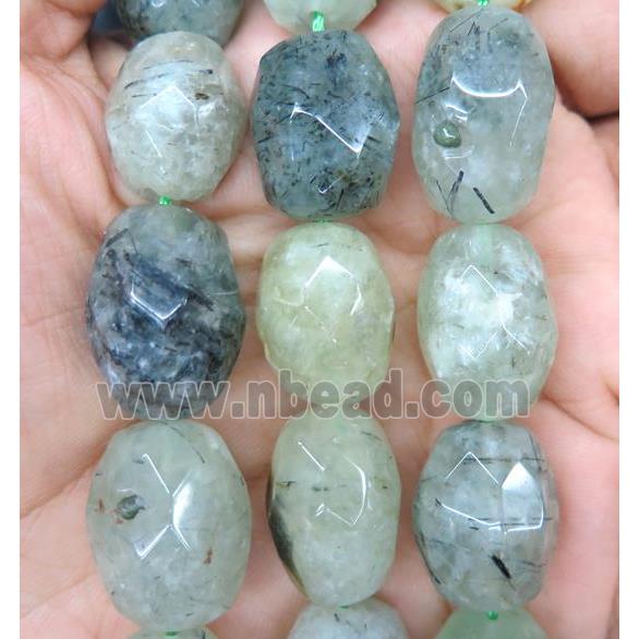 green Prehnite barrel beads, faceted