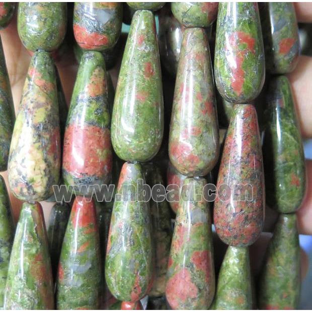 green unakite teardrop beads