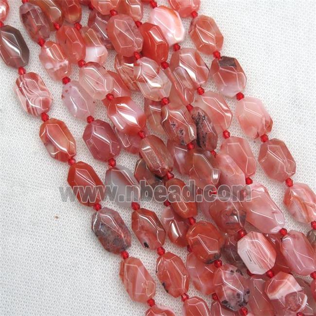 red Carnelian Agate beads, faceted rectangle