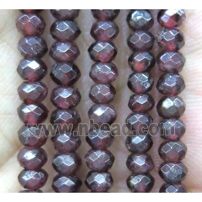 tiny red garnet beads, faceted rondelle
